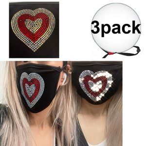 3-PACK RHINESTONE HEART COTTON MASK